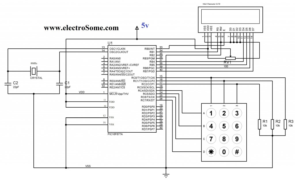 Matrix Keypad with MikroC Library - Circuit Diagram