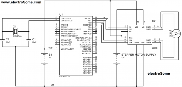 Interfacing Bipolar Stepper Motor with PIC Microcontroller Circuit Diagram