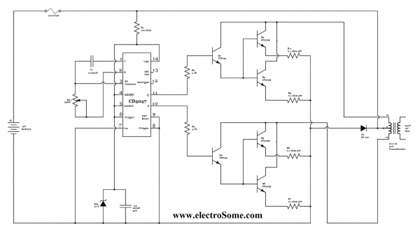 Low Power Square Wave Inverter Circuit using CD4047