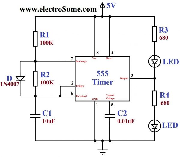 Dancing Light using 555 Timer - Circuit Diagram