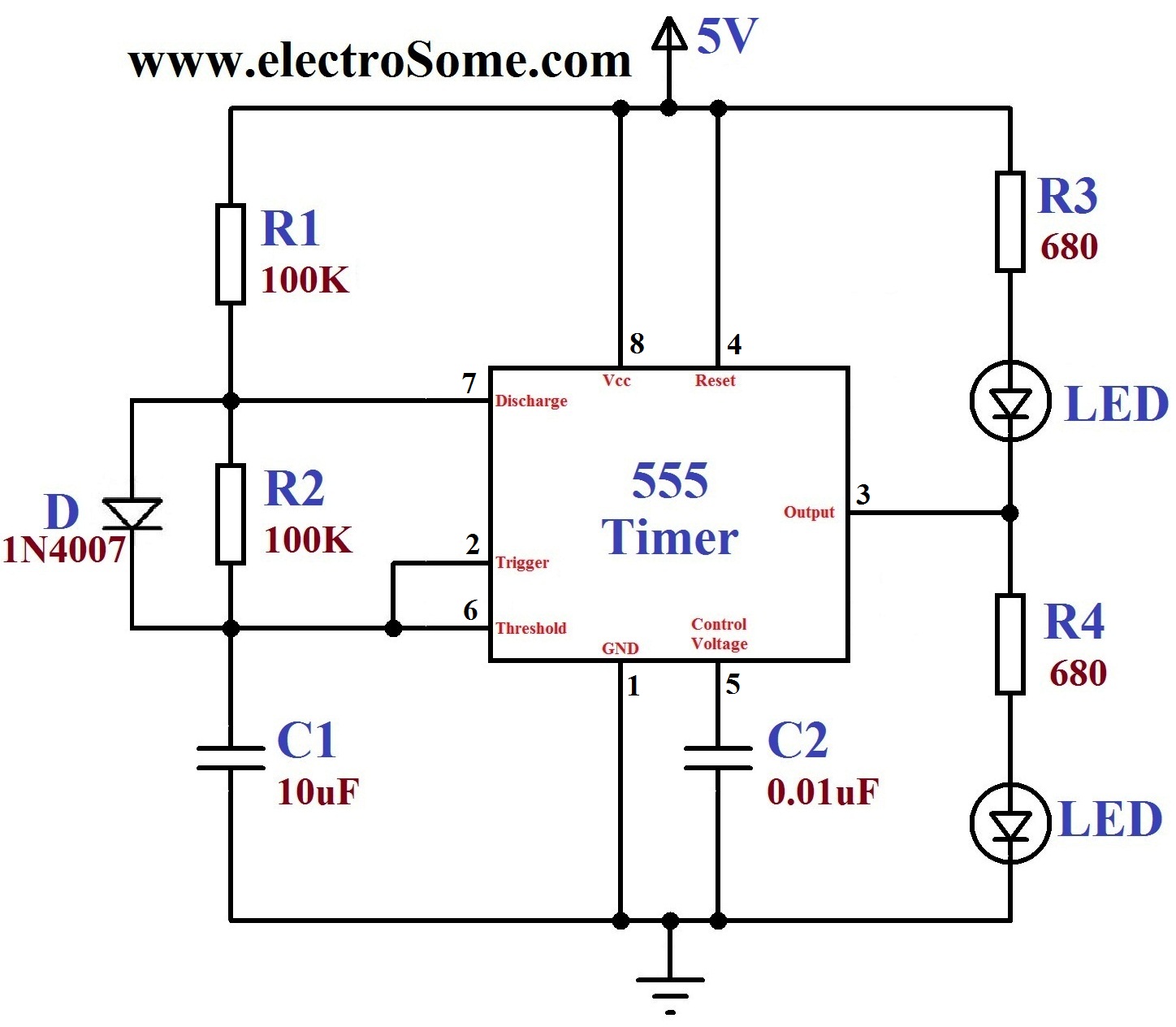 555 Timer Circuits Diagram