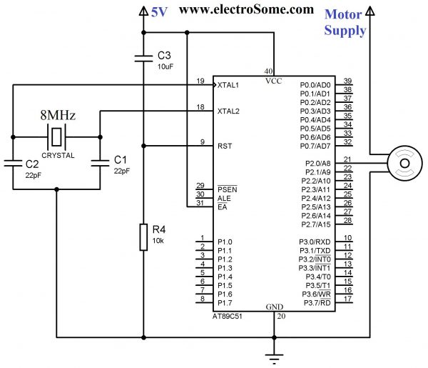 Interfacing Servo Motor with 8051 - Circuit Diagram