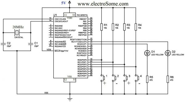 Generating PWM with PIC Microcontroller - Circuit Diagram