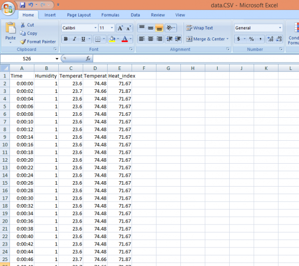 Imported Values from SD Card - Excel