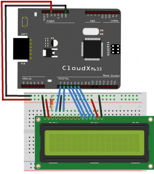 Interfacing LCD with CloudX - Circuit Diagram