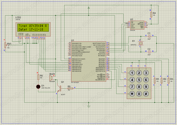 Digital Alarm Clock using PIC Microcontroller and DS3234 RTC - Proteus Tool - Practical Implementation