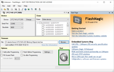 Flashing LPC2148 using On-Chip Serial ISP Bootloader with Flash Magic