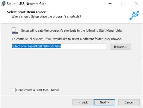 USB Network Gate - Select Start Menu Folder